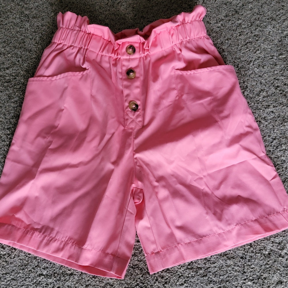 Pink High-Waisted Shorts with Button Detail